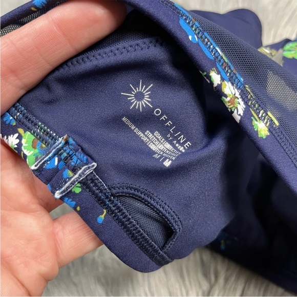 Offline By Aerie Navy Floral Wire Free Medium Support Sports Bra Size M - Picture 2 of 9